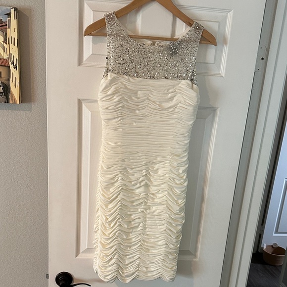 JS Boutique Ivory Sleeveless Dress with Embellished Neckline - Picture 1 of 1